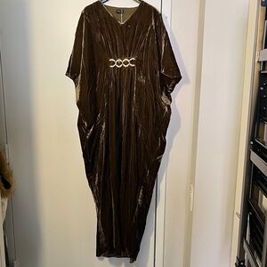 NWT Crushed Velvet Caftan Dress with Decorative Waist Accent - olive green
